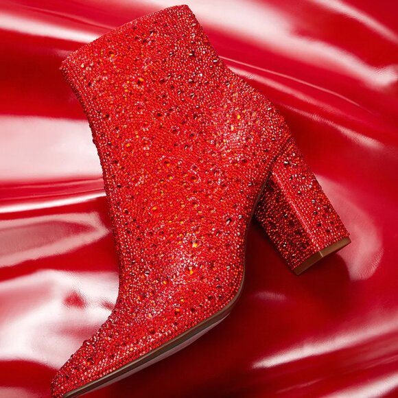 NEW Betsey Johnson Cady Rhinestone Ankle Booties in Red Sz. 5.5 - Picture 1 of 10